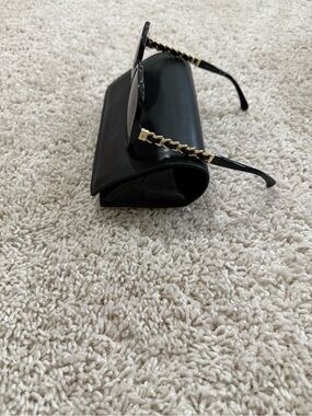 CHANEL Black Sunglasses with Gold Chain Temples